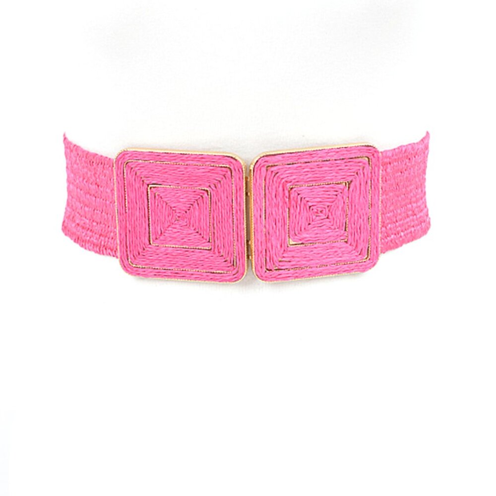 BNWT Brand New Faux Straw Double Buckle Elastic Fashion Belt